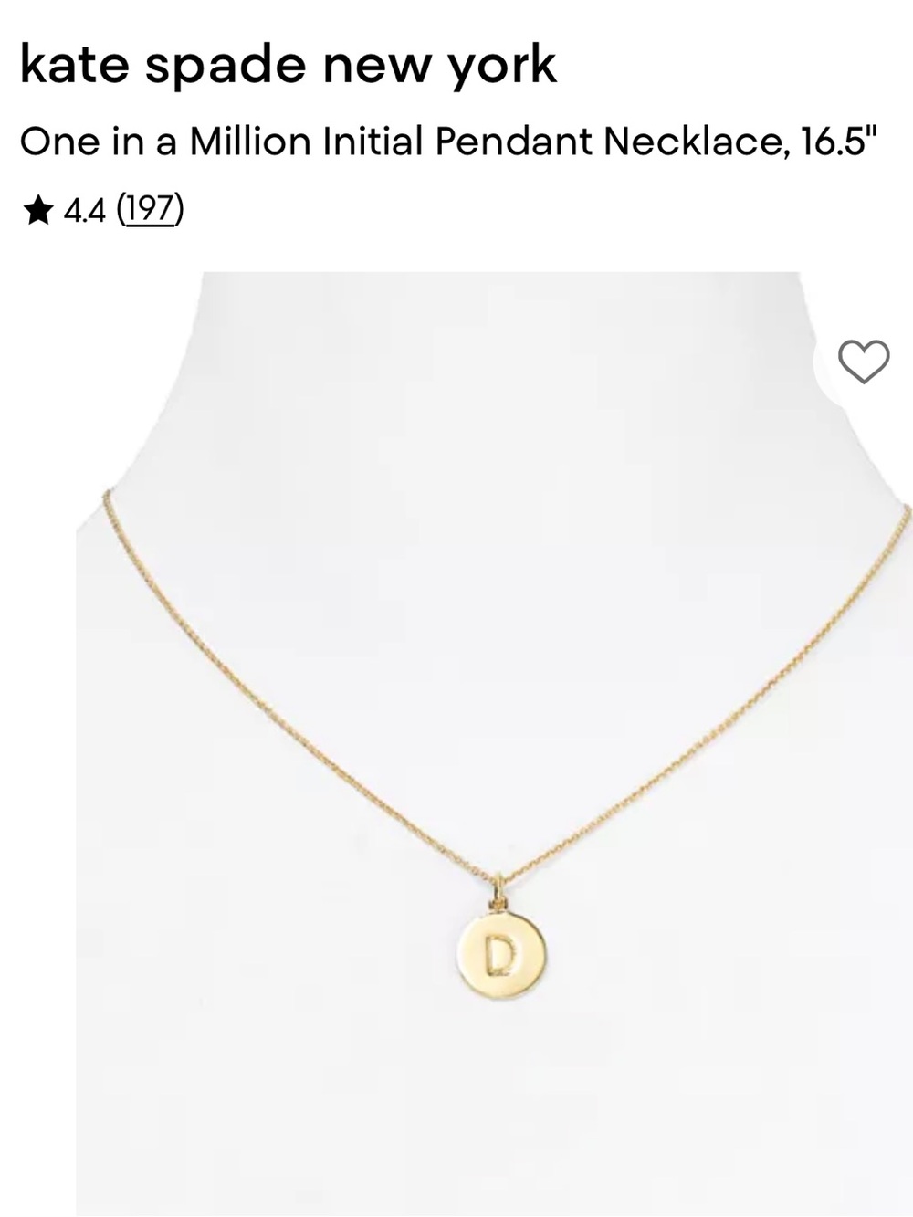 kate spade Gold Initial D Disc Pendant Necklace